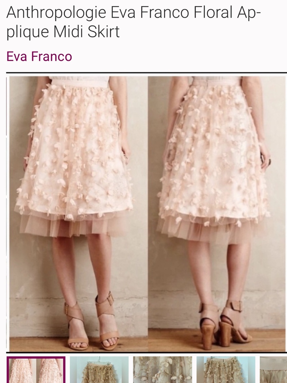 Anthropologie Eva Franco Blush Pink Appliqué Tulle Midi Skirt